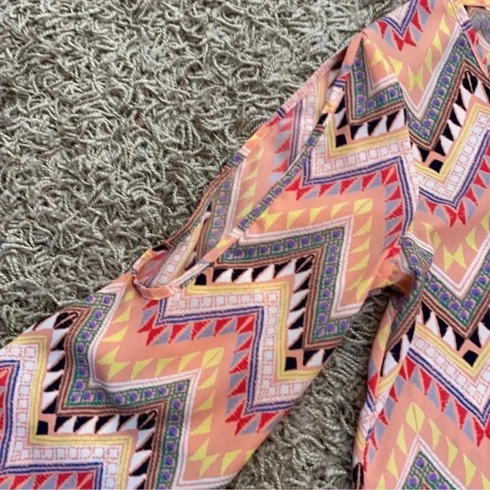 Fab’rik Boutique 70s Style Zig Zag Multi Color Pattern Dress- Size Small - Picture 5 of 5